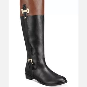 Karen Scott Deliee 2 Faux Leather Riding Boots Color Black/Cognac Size 6M…